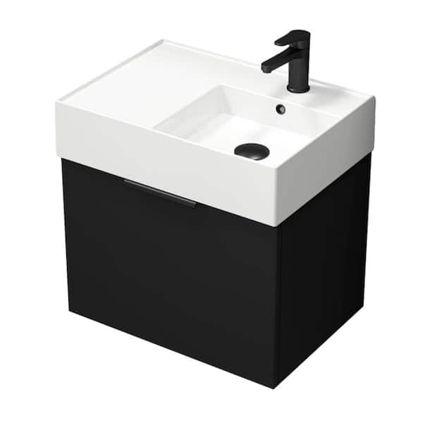 Nameeks Derin 23.6 in. W x 17.3 in. D x 25.19 in. H Modern Bathroom Vanity in Matte Black With White Ceramic Top