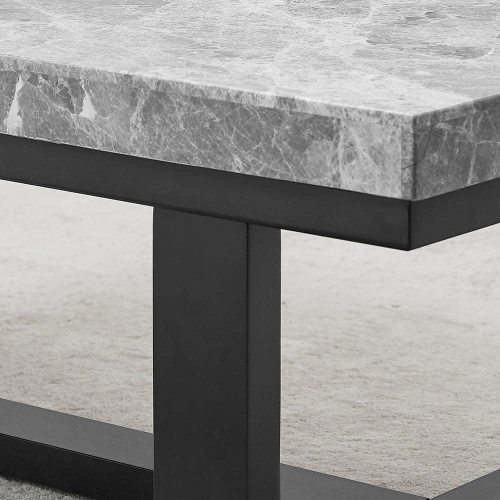 Lucca Gray Marble and Espresso Wood End Table