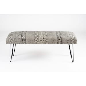 Amelia Black and White 47 in. 100% Cotton Bedroom Bench Backless Upholstered