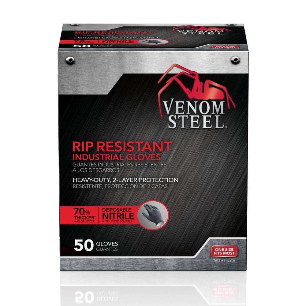 Venom Steel Rip-Resistant Black 2-Layer Disposable Nitrile Gloves, 1-Size Fits Most (50-Count)