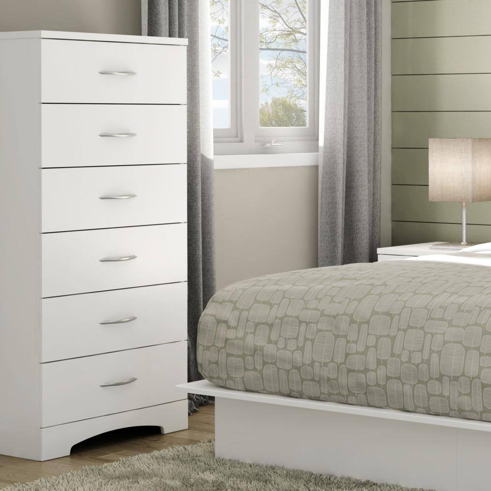 Pure White Soft-Close 6-Drawer Lingerie Chest with Curved Kick Plate