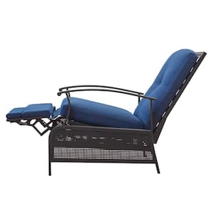 Recliner Chair Dark Brown of Piece Metal Outdoor Recliner with Sunbrella Blue Cushions