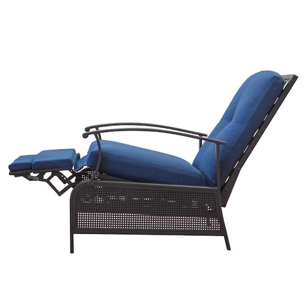 domi outdoor living Recliner Chair Dark Brown of Piece Metal Outdoor Recliner with Sunbrella Blue Cushions