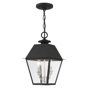 Helmsdale 15in. 2-Light Black Dimmable Outdoor Pendant Light with Clear Glass and No Bulbs Included