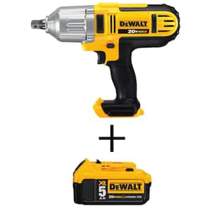 20-Volt MAX Cordless 1/2 in. High Torque Impact Wrench with Detent Pin & (1) 20-Volt 5.0Ah Battery