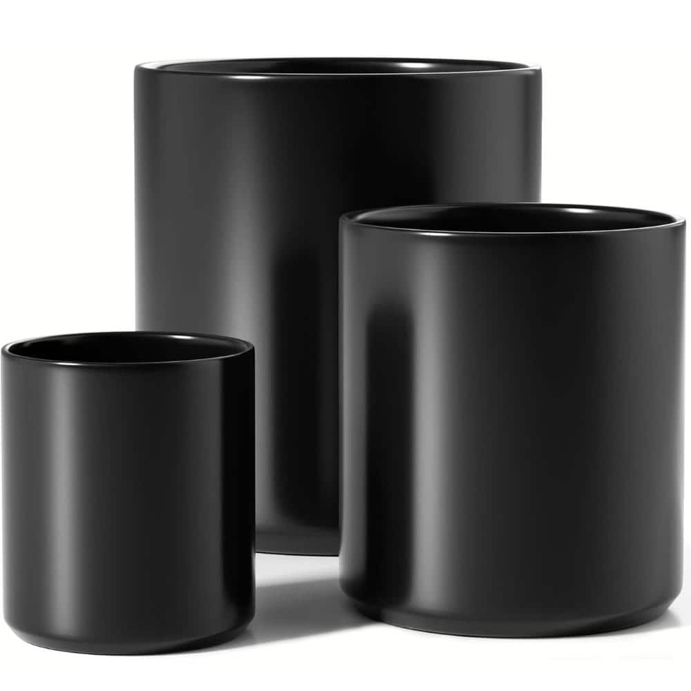 6/8/10 Inch Satin Black Ceramic Plant Pot Set of 3, Cylinder Planters with Drainage Hole & Plug price history on PriceWatchPro