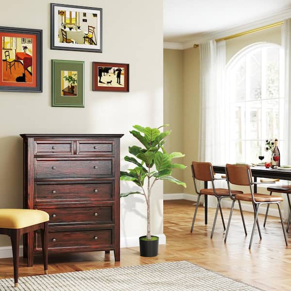 3 ft. Artificial Fiddle Leaf Laurel Tree, Fake Tree with 345-PEVA Leaves and Flocked Soil, Potted Fake Plant