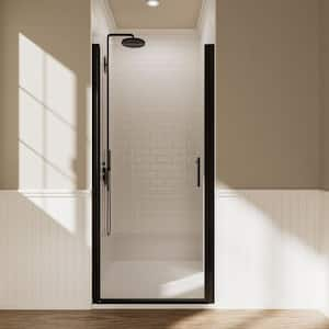 28 in. W x 72 in. H Frameless Hinged Shower Door with Tempered Clear Glass in Matte black