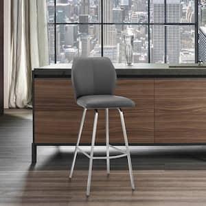 Tandy 30 in. Barstool w/ Gray Faux Leather High Back and Brushed Stainless Steel