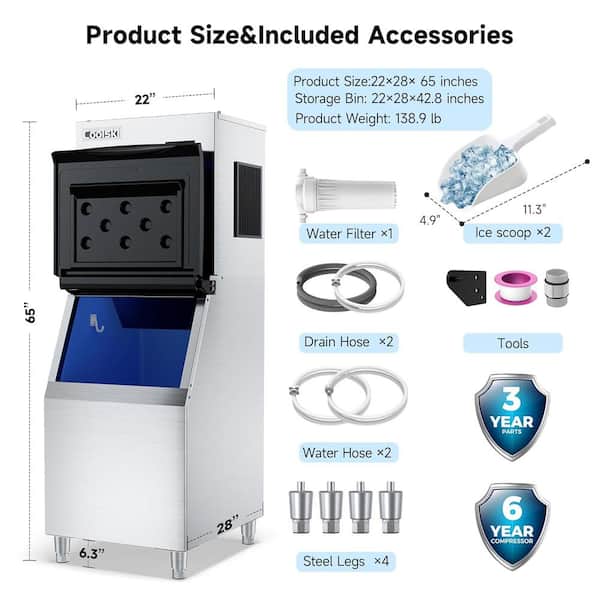 Coolski 22 in. 450 lb. Cube Ice Commercial Freestanding Ice Maker