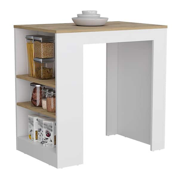 White Particle Board 36.2 in. Kitchen Island with Three Side Shelves