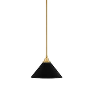 Sparta 100-Watt 1-Light New Age Brass Stem Pendant Light with Matte Black Cone Metal Shade and Light Bulb Not Included