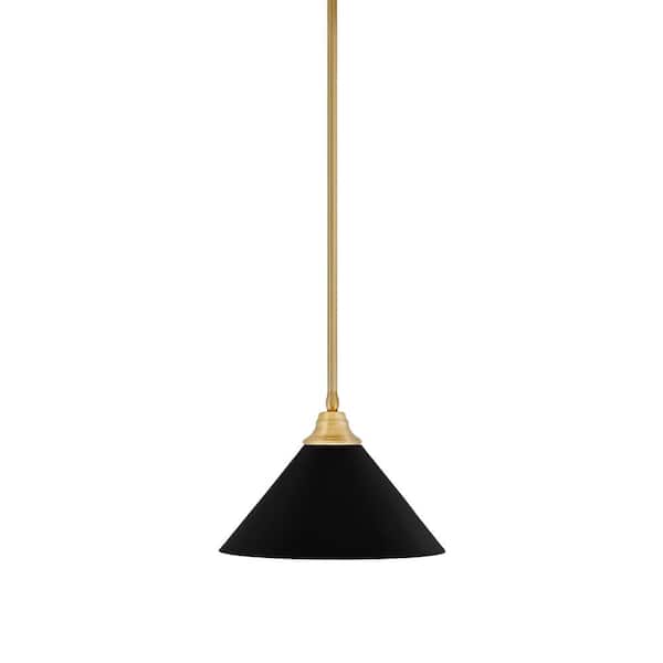 Unbranded Sparta 100-Watt 1-Light New Age Brass Stem Pendant Light with Matte Black Cone Metal Shade and Light Bulb Not Included
