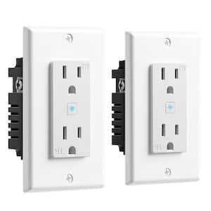 15A 120-Volt Self-Test Tamper Resistant Wifi Outlet White Color 2-Pack Wi-Fi Smart Wall Outlet with 2 Plugs Wireless App