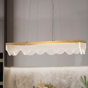Modern Dimmable Integrated LED Plating Brass Rectangular Chandelier with 1-Light Large Dining Pendant with Clear Acrylic