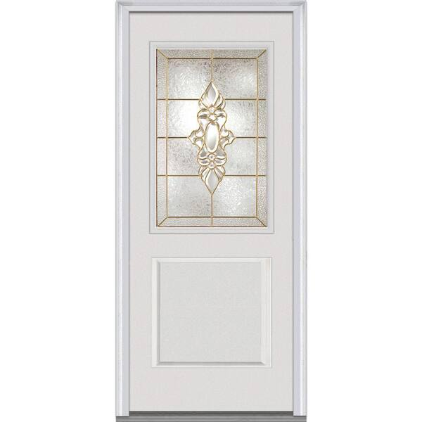 MMI Door 36 in. x 80 in. Heirloom Master Left-Hand 1/2-Lite Decorative 1-Panel Primed Fiberglass Smooth Prehung Front Door