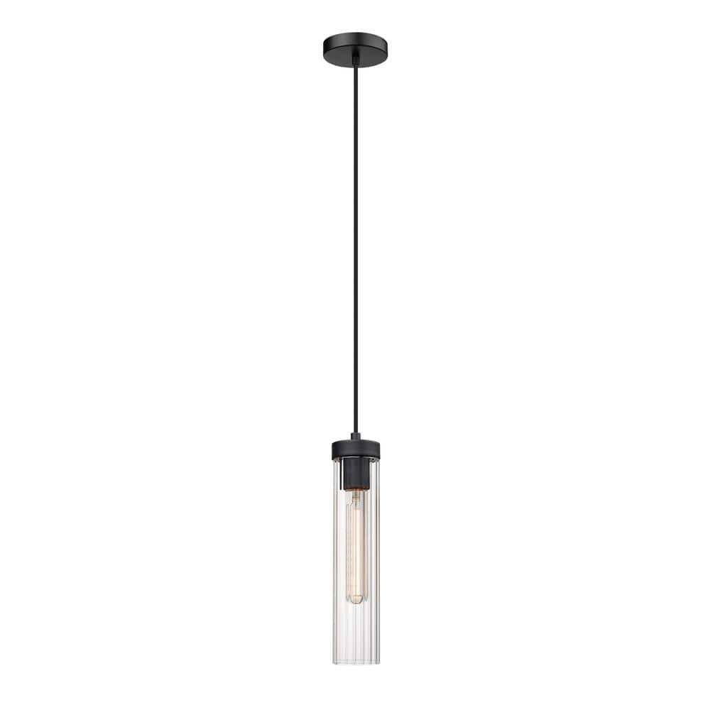 Beau 1-Light Matte Black Statement Pendant Light with Glass Shade