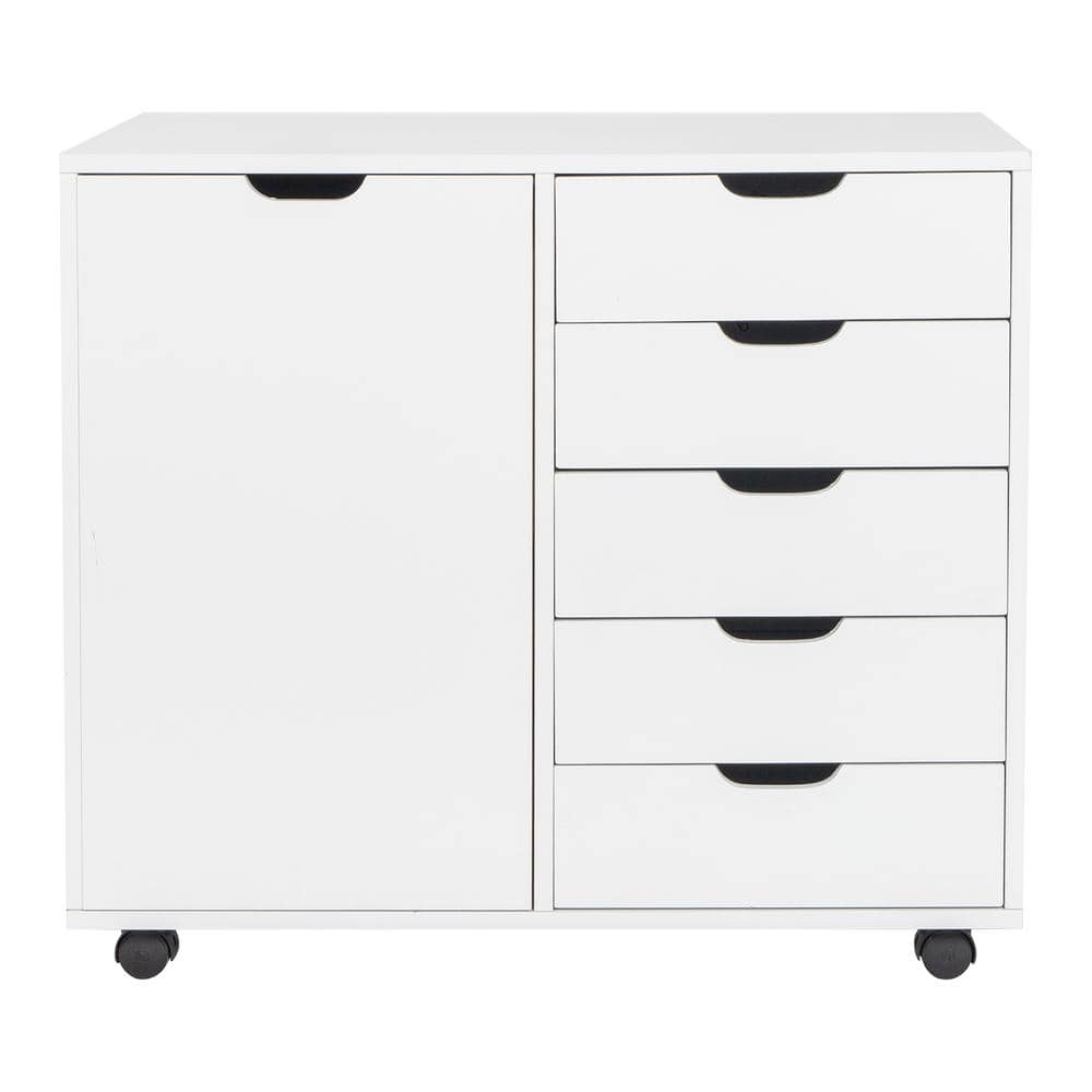 Karl home 5-Drawers White Wood File Cabinet with Door-941228128391 ...
