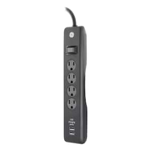 3 ft. 4-Outlet and 2-USB Port, 1.0 Amp, 450 Joules Surge Protector, Black