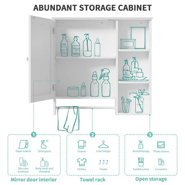 Cesicia 28.85 in. W x 28 in. H Rectangular Surface Mount White Bathroom Medicine Cabinet with Mirror and 2 Open Shelves