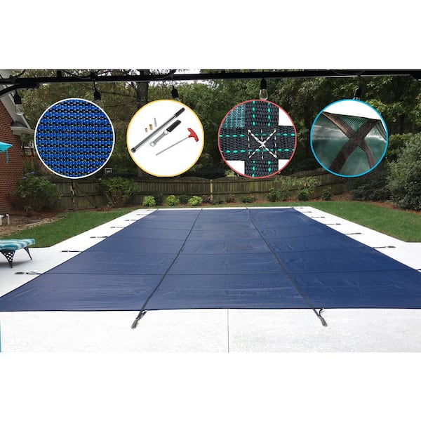 Water Warden 12 ft. x 27 ft. Rectangle Blue Mesh In-Ground Safety Pool Cover, ASTM F1346 Certified