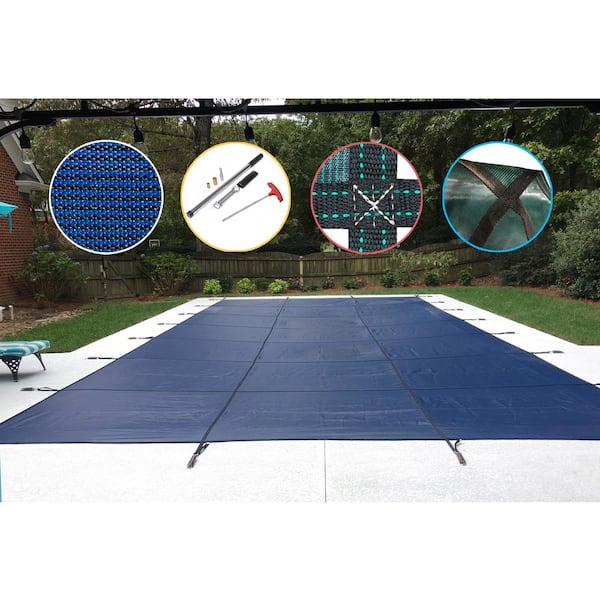 Water Warden 14 ft. x 28 ft. Rectangle Blue Mesh In-Ground Safety Pool Cover, ASTM F1346 Certified