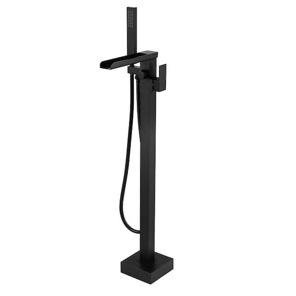AKLFGN Single-Handle Freestanding Floor Mount Roman Tub Faucet Bathtub Filler with Hand Shower in. Matte Black