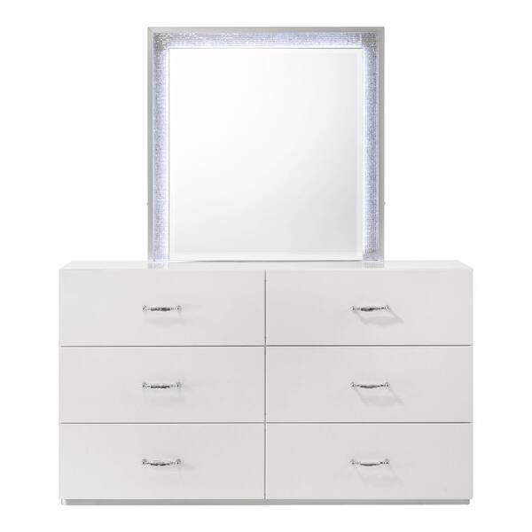 Furniture of America Roon Modern 2-Piece White 6-Drawer Dresser and Mirror Set with LED Light Furniture of America Roon Modern 2-Piece White 6-Drawer Dresser and Mirror Set with LED Light