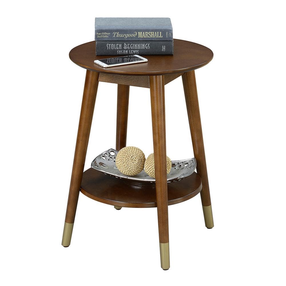 Espresso Wilson Mid-Century Round End Table with Shelf