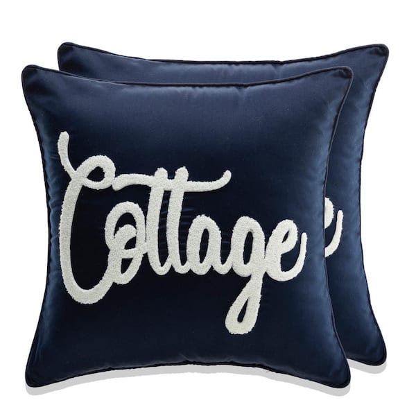 Peterson Artwares Blue and White Color Cottage Icons 20 in. x 20 in. Throw Pillow  (Set of 2)