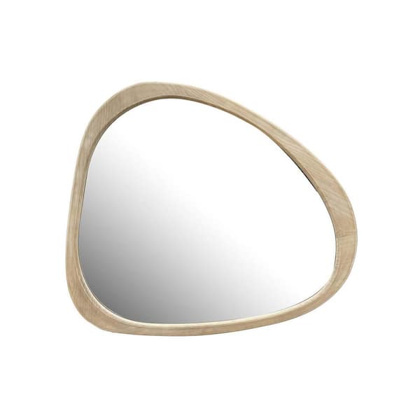 Unbranded Natural 45 in. W x 39 in. H Asymmetrical Wood Framed Mirror, Irregular Wall Mirror for Bedroom Living Room Entryway Hall