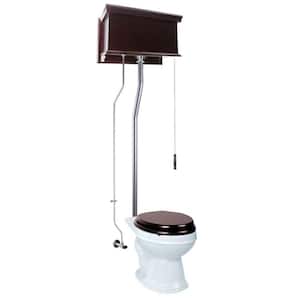 Dark Oak High Tank Pull Chain Toilet 2-piece 1.6 GPF Single Flush Round Bowl Toilet in. White Seat Not Included
