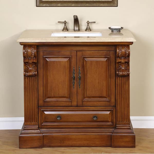 Silkroad Exclusive 38.75 in. W x 23 in. D Vanity in Cherry with 