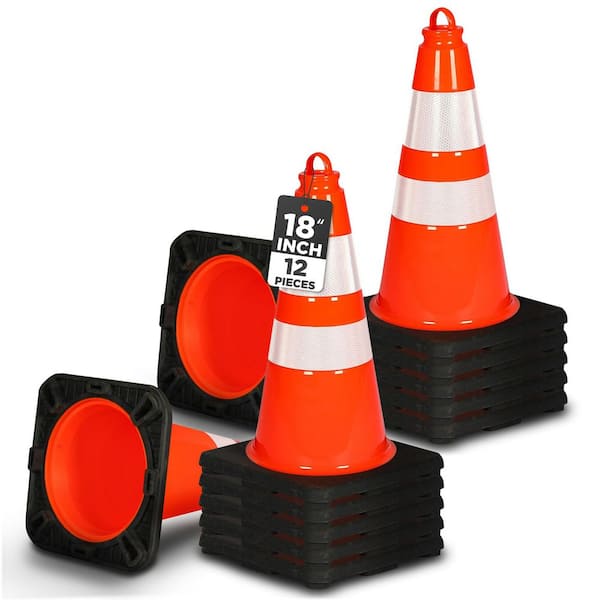 18 in. PVC Traffic Cones, 12-Pack, Safety Cones for Parking, Construction, Roadwork, Sports, High-Visibility Orange