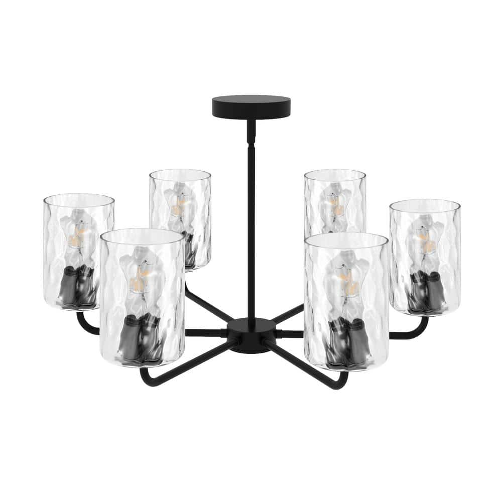 28 in. 6-Light Black Modern Semi-Flush Mount Pendant Lighting, Adjustable Height with Glass Shades for Dining Room price history on PriceWatchPro