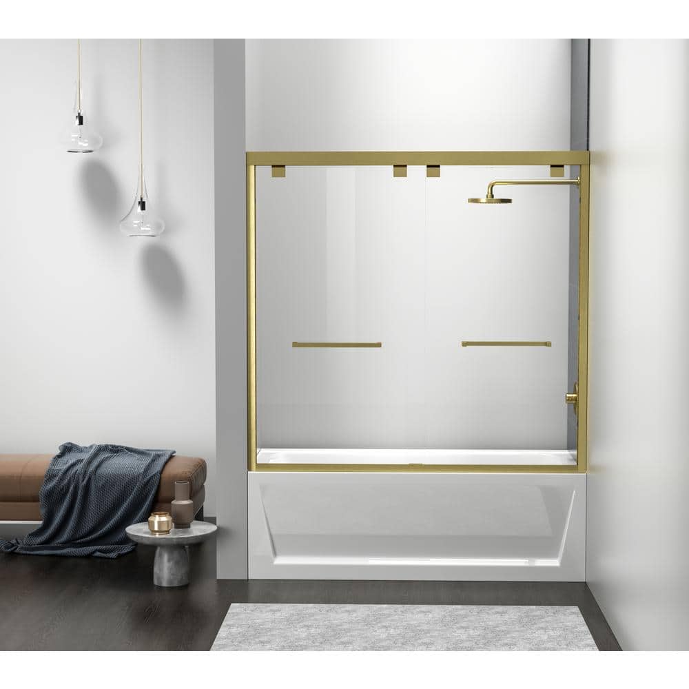 Simply Living 60 in. W x 60 in. H Semi-Frameless Sliding Tub Door in Brushe