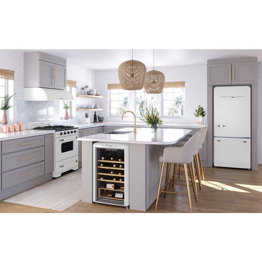 Marshmallow White 30" Retro Bottom Freezer Refrigerator with Ice Maker