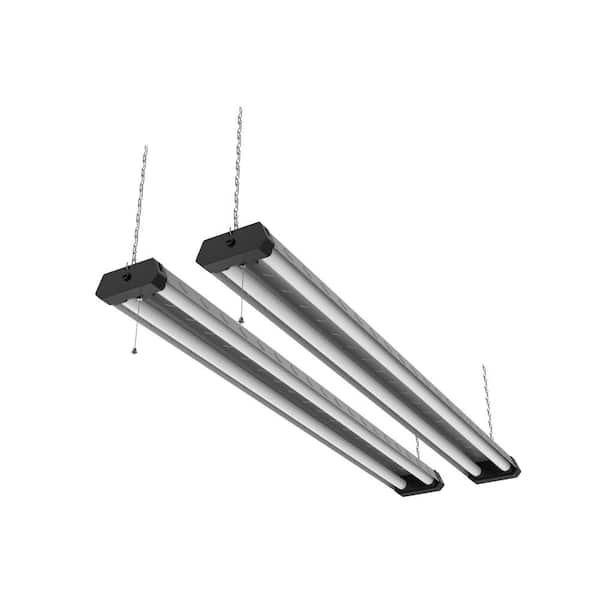 DYMOND 4 ft. 300-Watt Equivalent Integrated LED Metal Plated Shop Light Pull Chain 4000K 5500 Lumens Linkable (2-Pack)