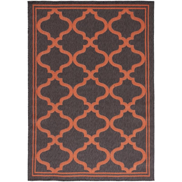 Bermuda Charcoal/Rust 7 ft. x 9 ft. Border Trellis Indoor/Outdoor Area Rug