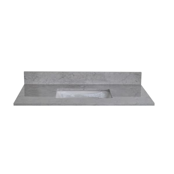 VANITYFUS 49 in. W x 22 in. D Engineered Stone Bathroom Vanity Top in Carrara Gray with Ceramic Single Sink and Backsplash