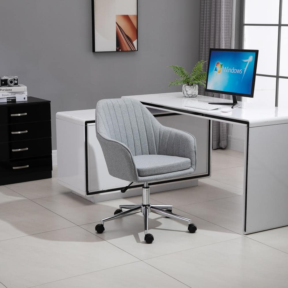 Gray Fabric Mid-Back Swivel Task Chair with Metal Base