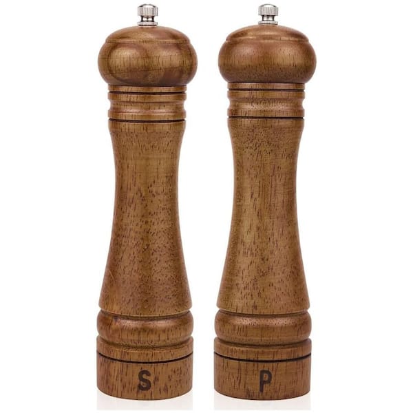 Oak Wood Salt and Pepper Grinder Set Adjustable Ceramic Rotor Large Capacity 8 Inch Kitchen Shaker 2 Pack