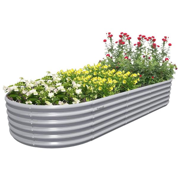 Cesicia 96 in. L x 36 in. W x 18 in. H Oval Gray Outdoor Metal Ground Planter Box Bottomless Planter Raised Beds for Vegetables