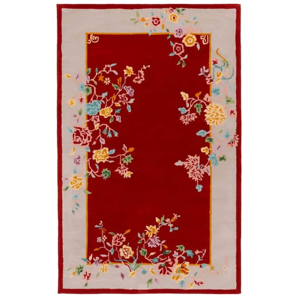 Metro 4 ft. x 6 ft. Rust/Beige Floral Border Ornate Area Rug