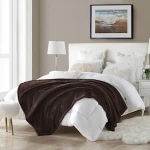 60 in. x 70 in. Chocolate Super Plush High Pile Faux Fur Oversized Throw Blanket