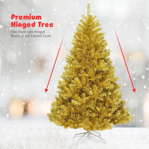 ANGELES HOME 6 ft. Champagne gold Unlit Tinsel Artificial