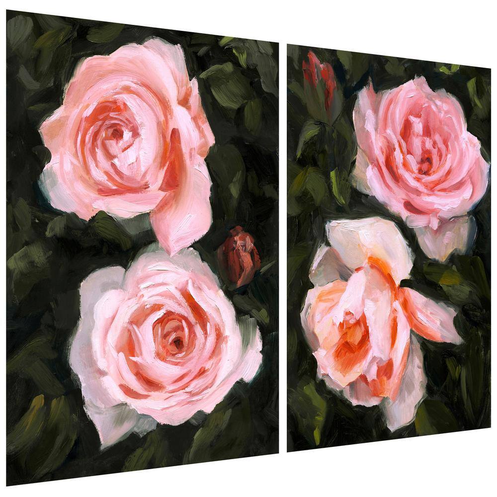 Ethereal Roses Pink and Green Tempered Glass Wall Art Set