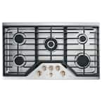 36 in. Gas Cooktop in Stainless Steel and Brushed Bronze with 5 Burners Including 20,000 BTU Triple Ring Burner