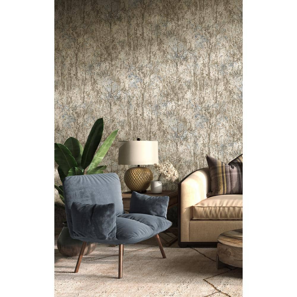 Blue and Beige Forest Tropical Print Non-Pasted Wallpaper
