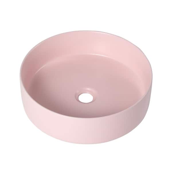 ANGELES HOME Matt Light Pink Ceramic Circular Round Bathroom Vessel Sink